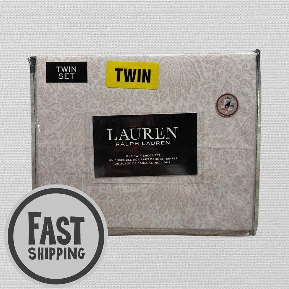 RALPH LAUREN Cotton 3 Piece TWIN SHEET SET White/Cream - NWT